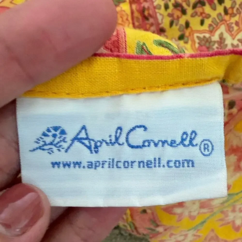 April Cornell Vintage Pink Yellow Paisley Tablecloth 78x56